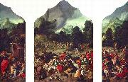 Lucas van Leyden Triptych with the Adoration of the Golden Calf oil painting on canvas